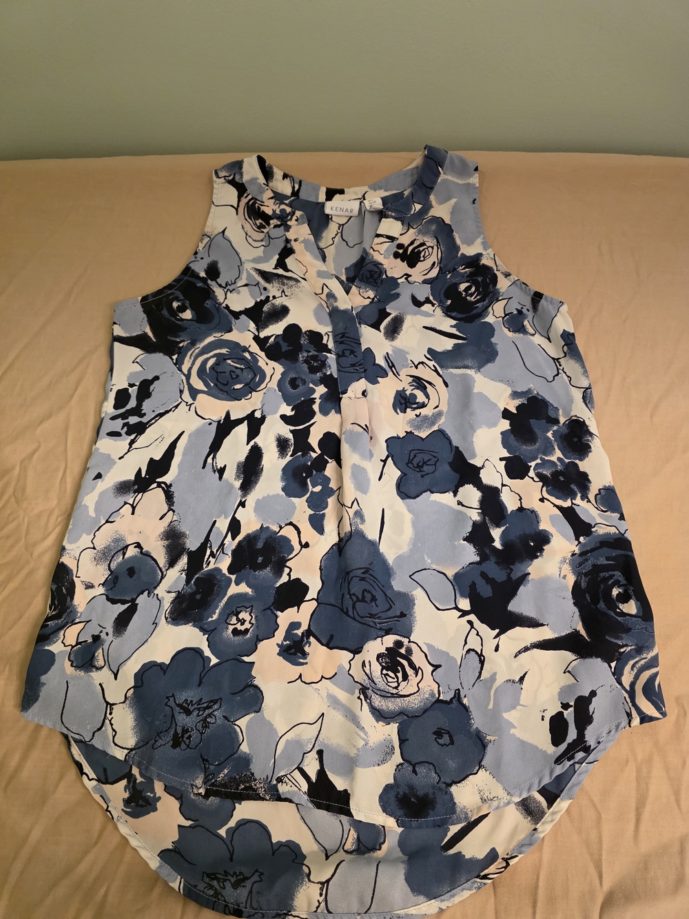 Kenar Women's Blue Floral Sleeveless Blouse